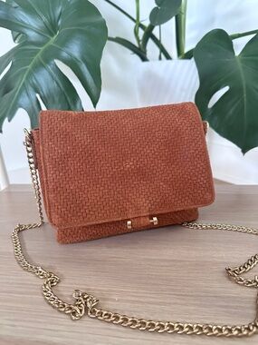 Urban Code London Leather Crossbody Bag Rust  Woven Textured Gold Chain